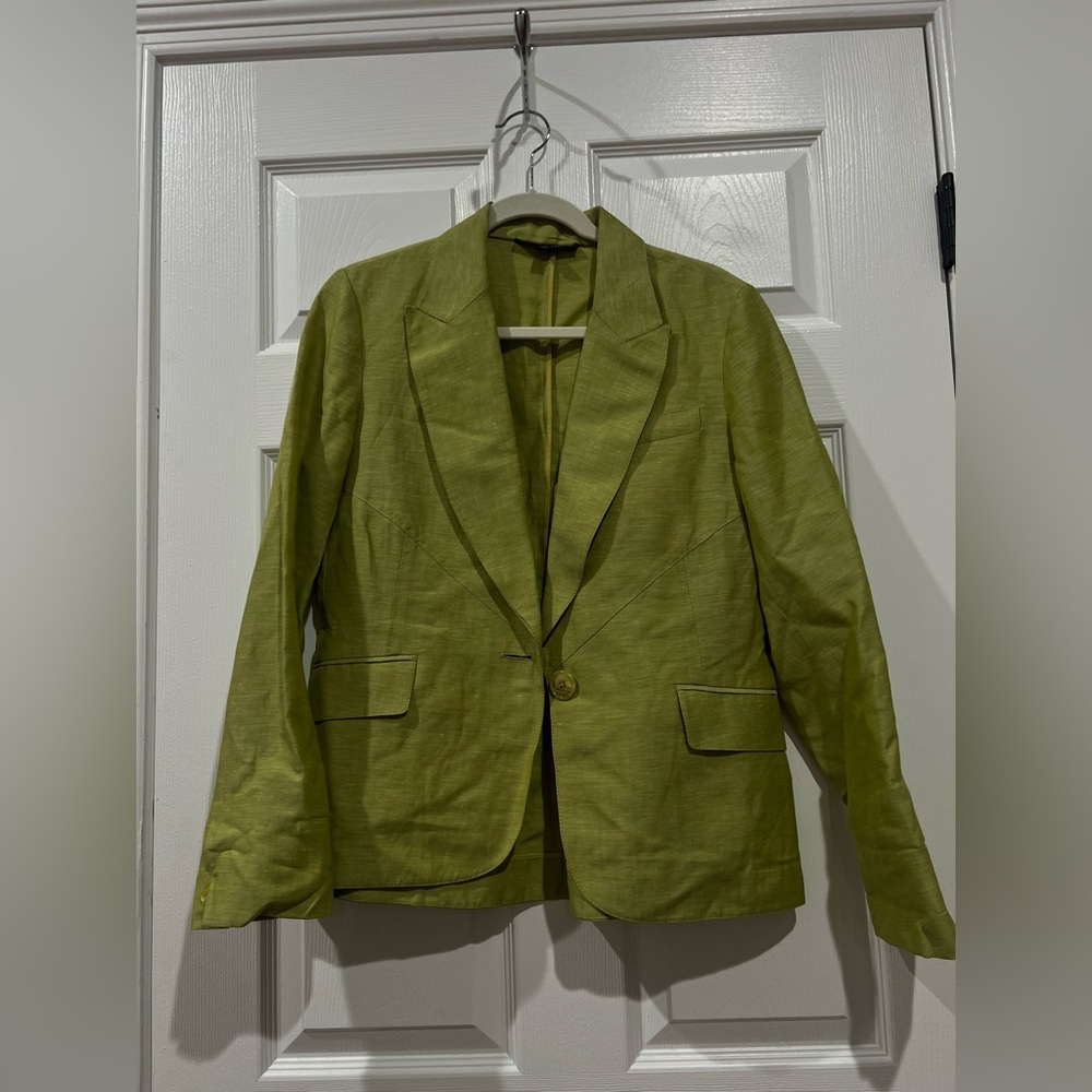 Lafayette 148 New York Women’s Linen One Front Button Blazer Lime Green Size 8